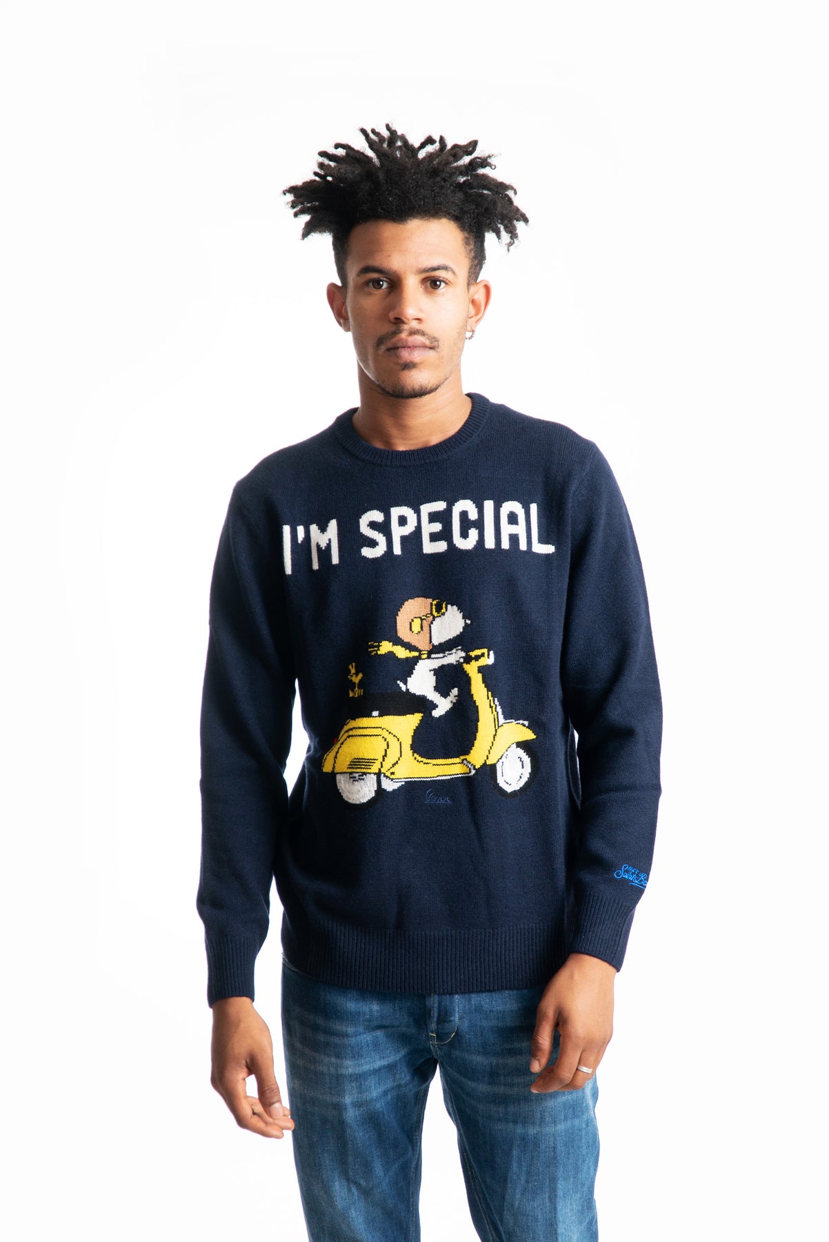 MC2 SAINT BARTH Maglione Blu con Ricamo Snoopy I'm Special