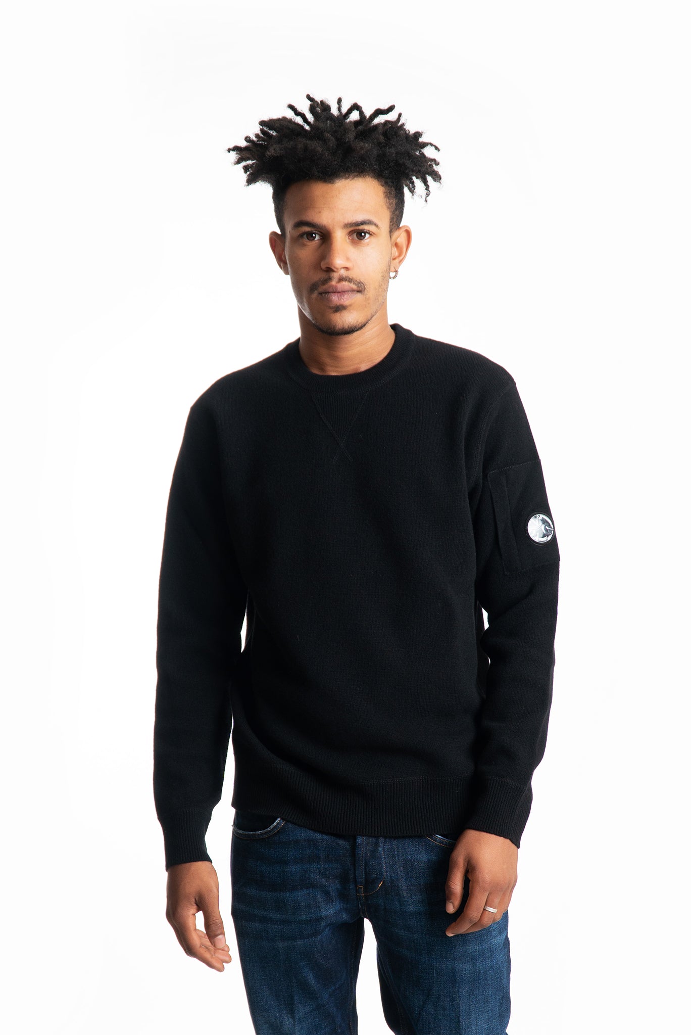 Cp company maglione nero da uomo in misto lana, fronte