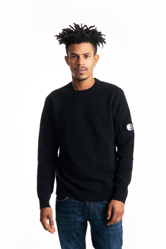 Cp company maglione nero da uomo in misto lana, fronte