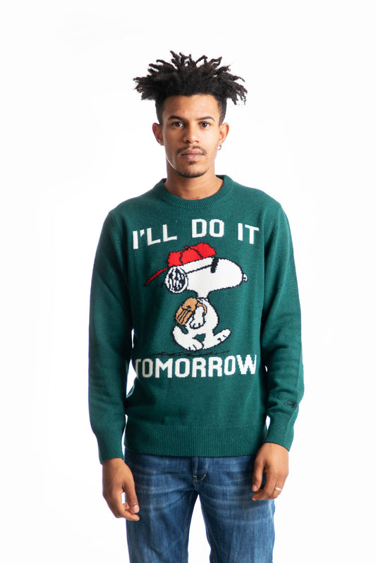 mc2 saint barth maglione uomo verde con stampa snoopy, fronte