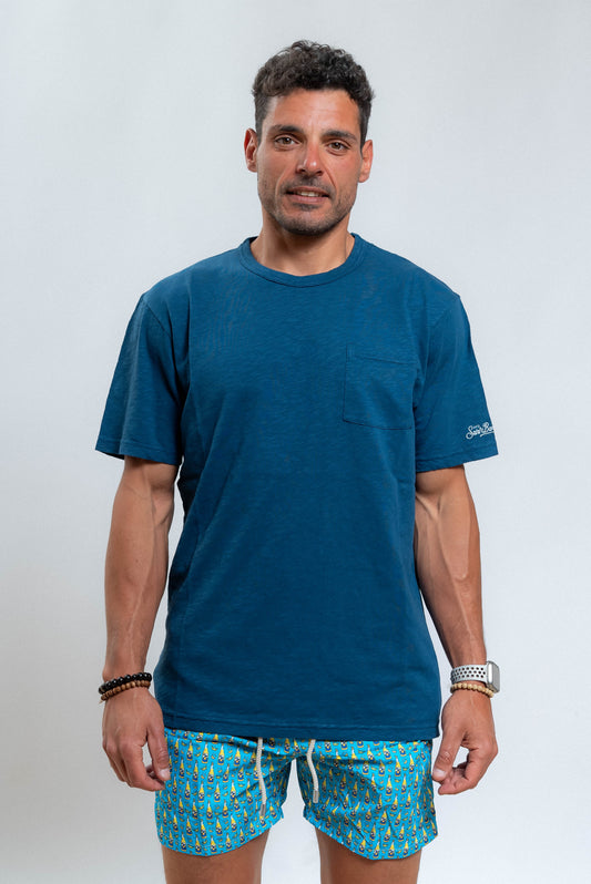 T-shirt President in Cotone Fiammato Blu