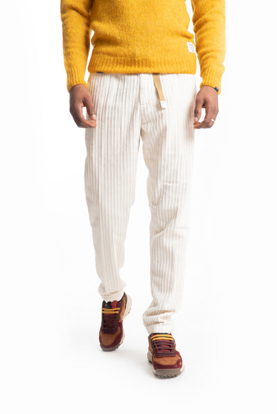 White sand pantalone con coulisse da uomo in velluto a coste panna, fronte