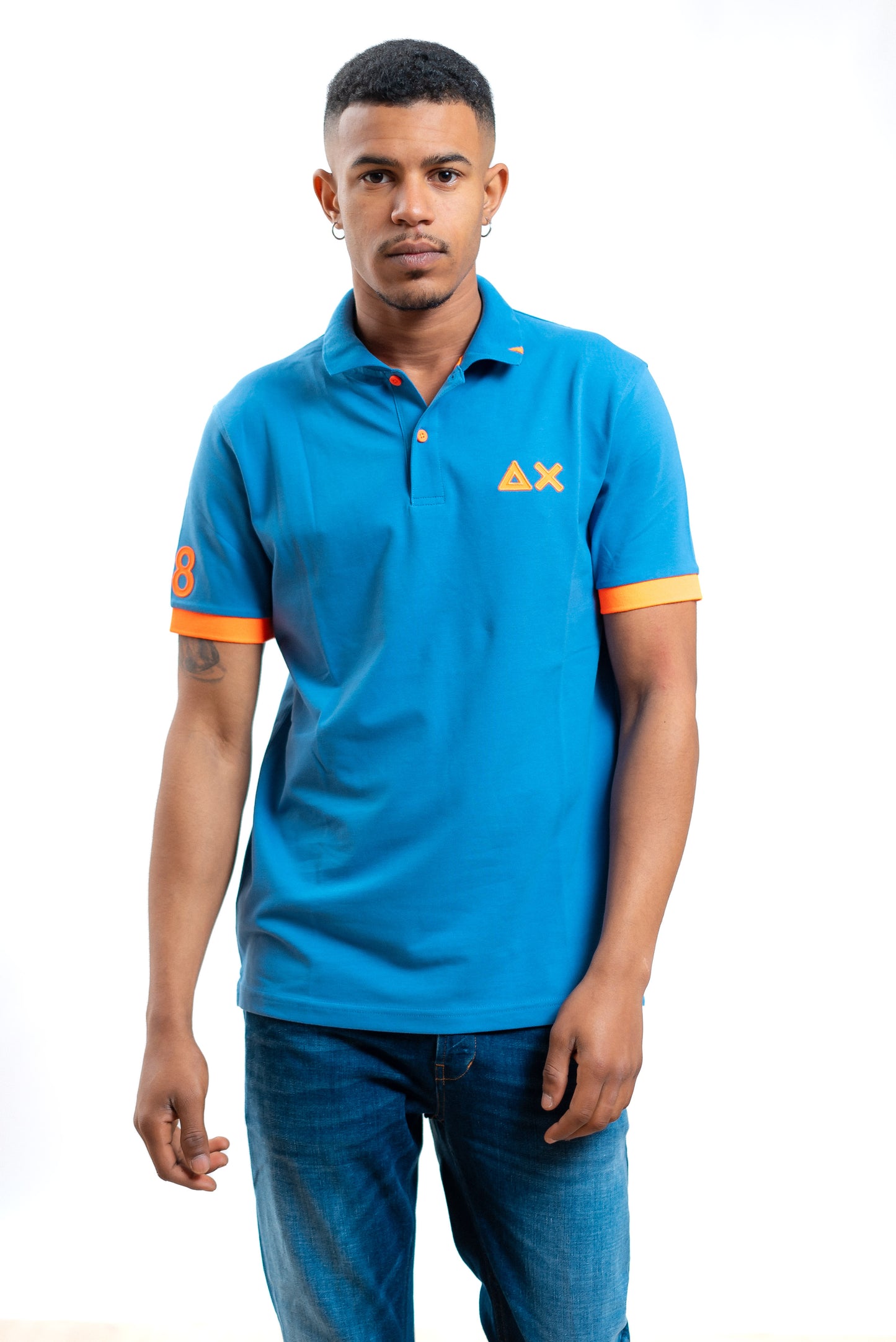 sun68 polo avio con logo e dettagli arancione fluo, fronte