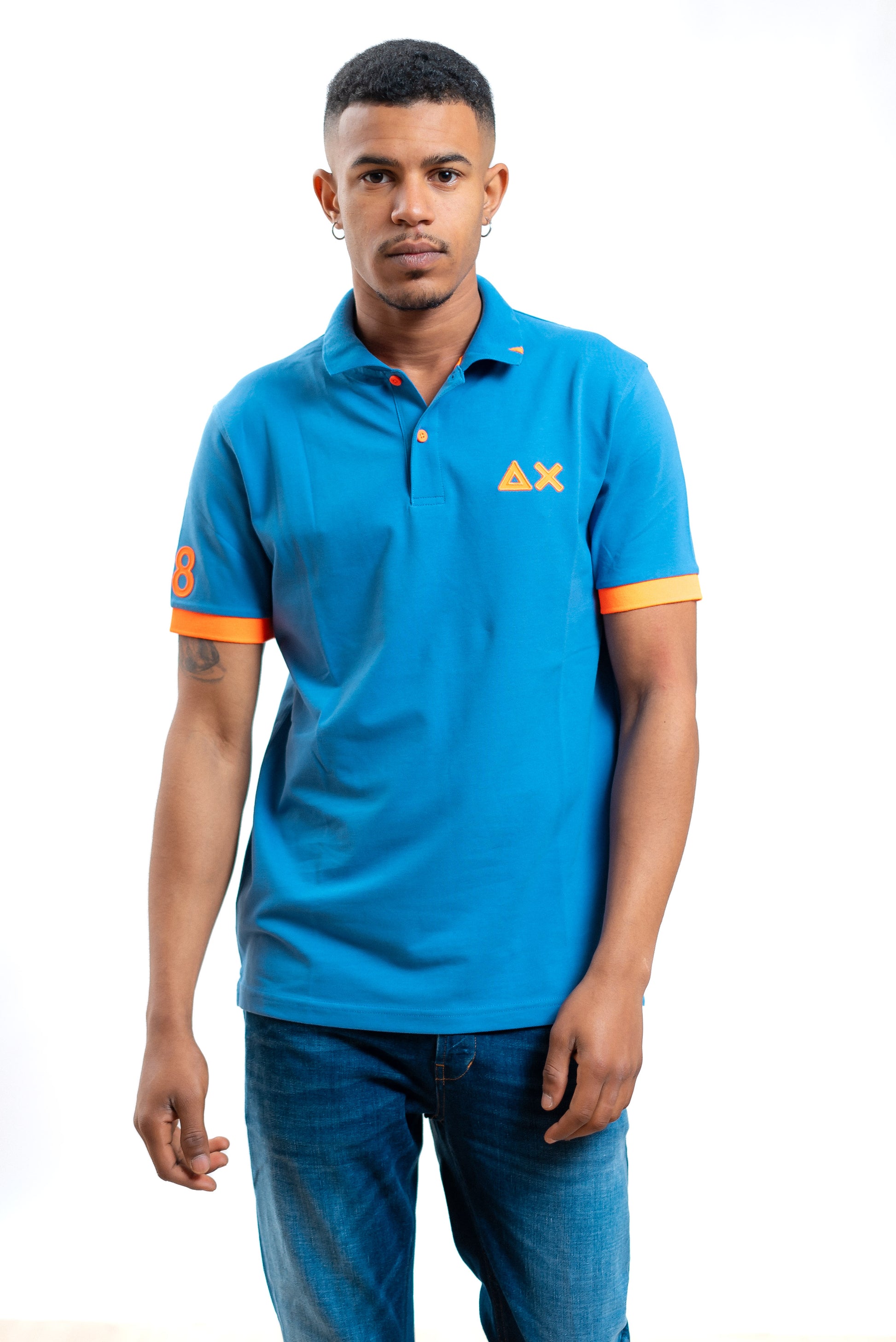 sun68 polo avio con logo e dettagli arancione fluo, fronte