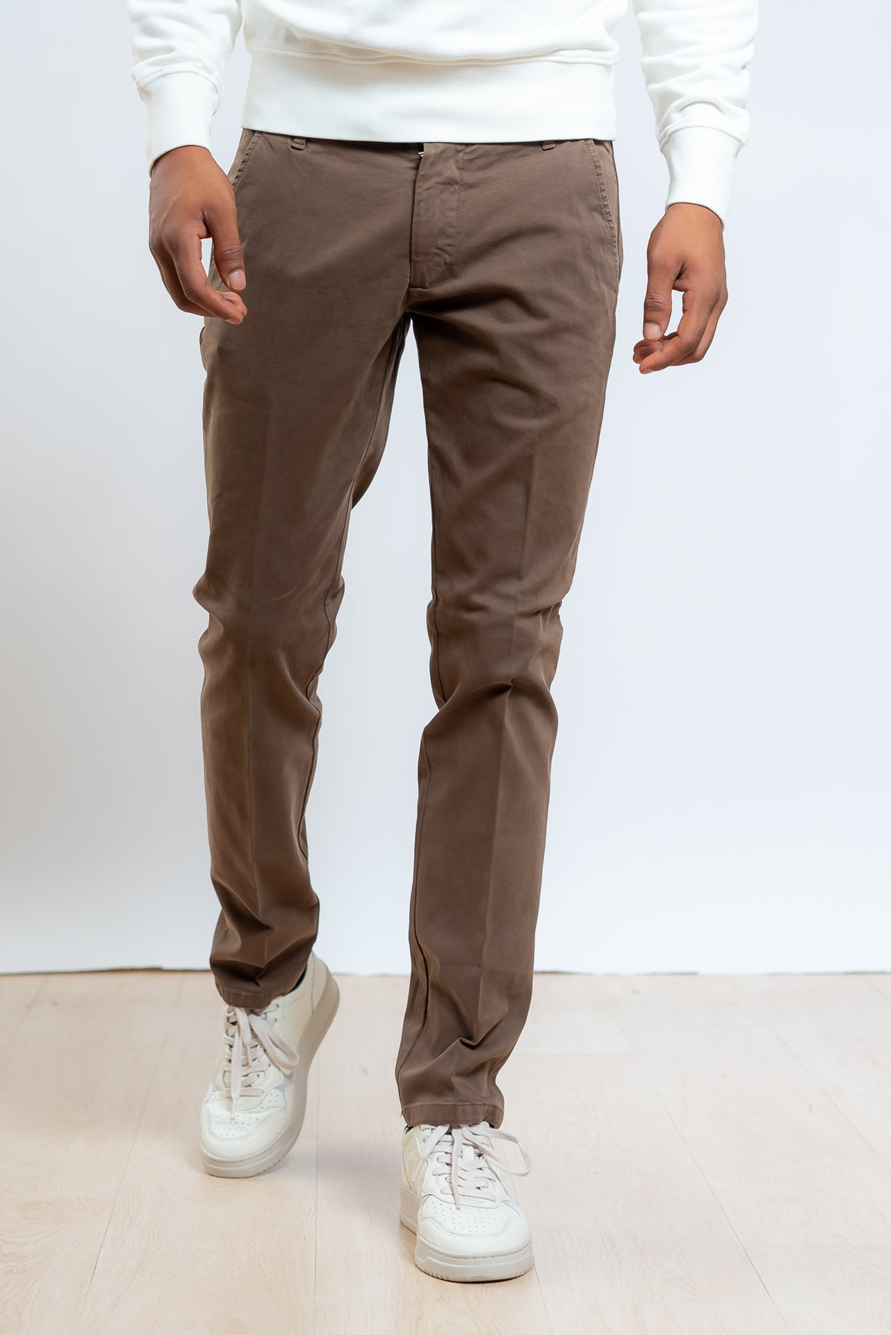roy roger's uomo Pantalone Chino New Rolf In Gabardina Marrone, fronte