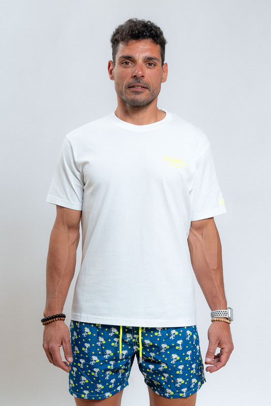 mc2 saint barth uomo t-shirt bianca con stampa padel in giallo, fronte