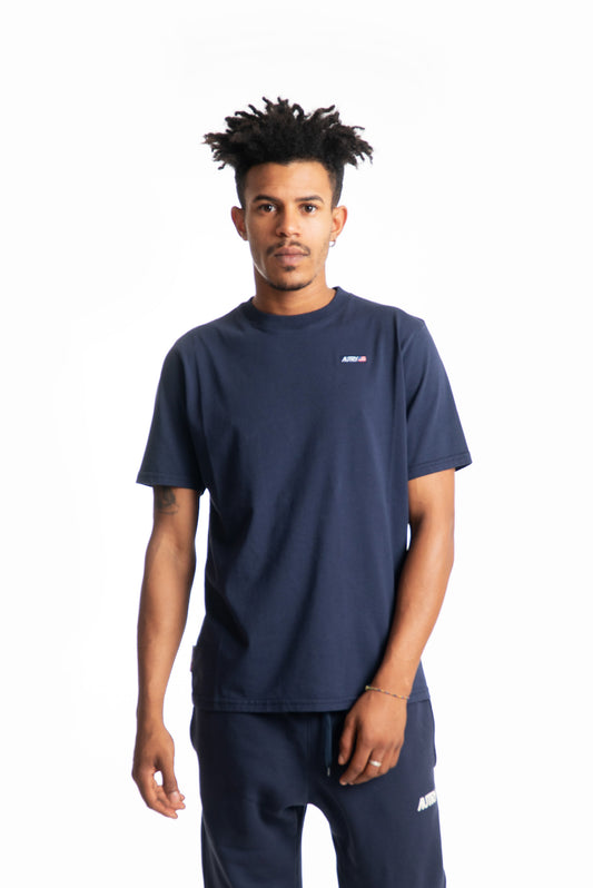 Autry uomo t-shirt blu in cotone con etichetta con logo, fronte