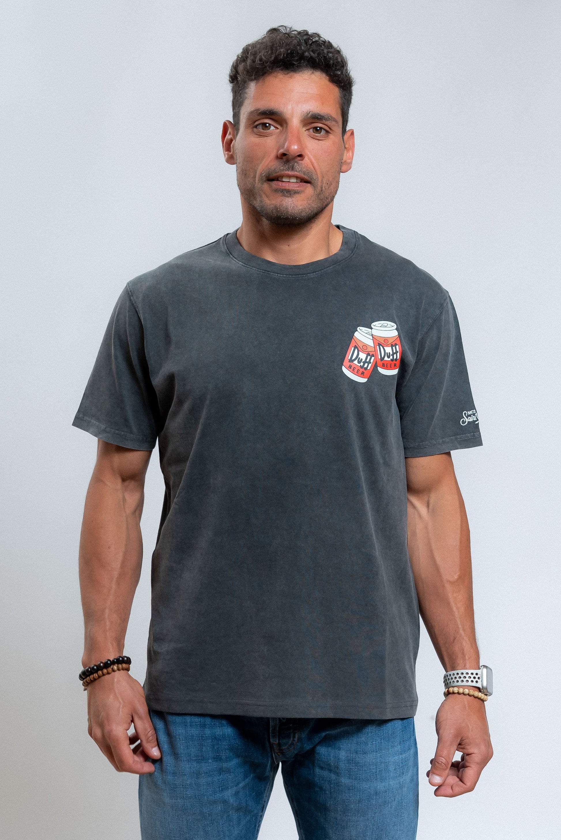 mc2 saint barth t-shirt nera con stampa birra duff, fronte