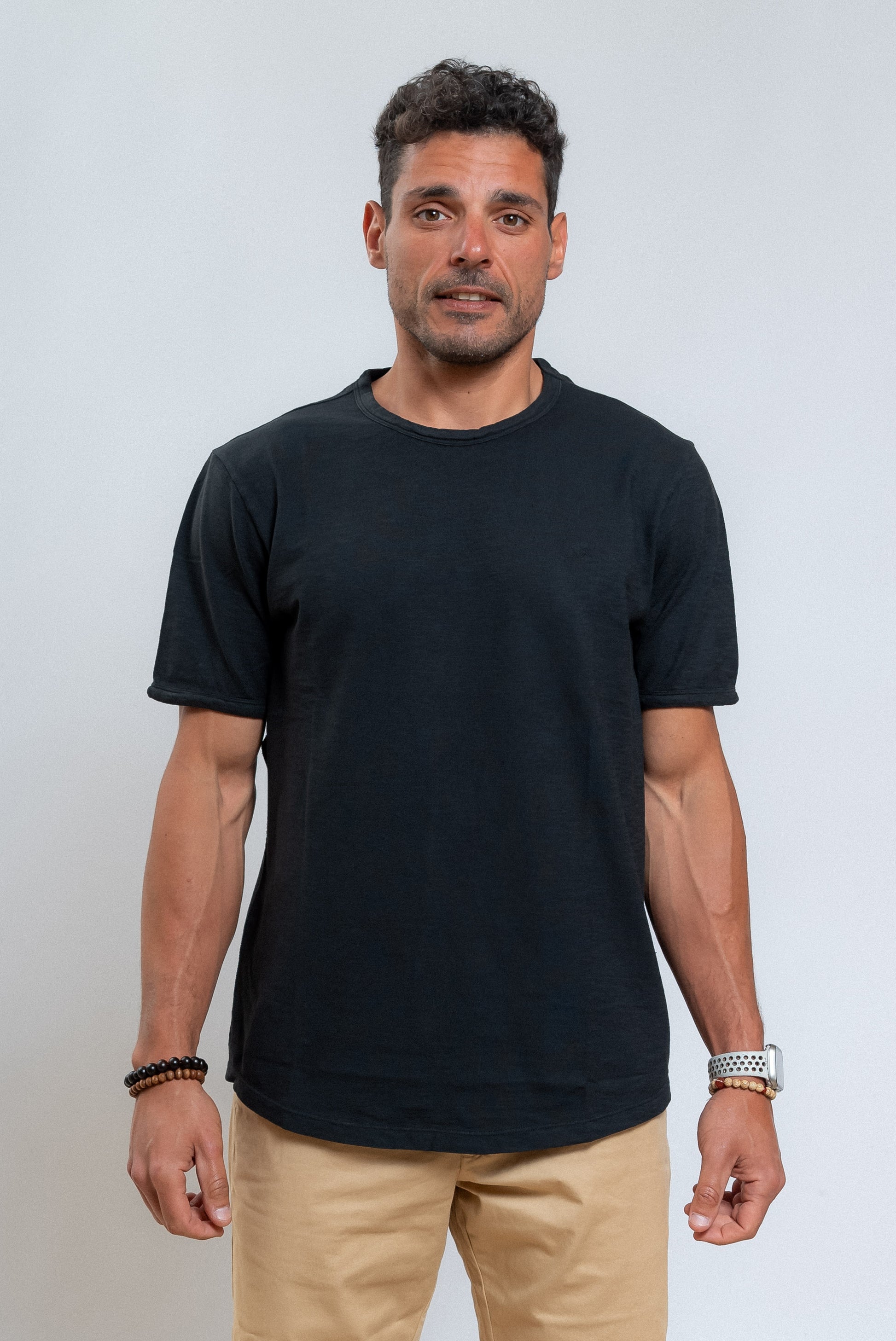 sun68 uomo t-shirt nera in cotone fiammato, fronte