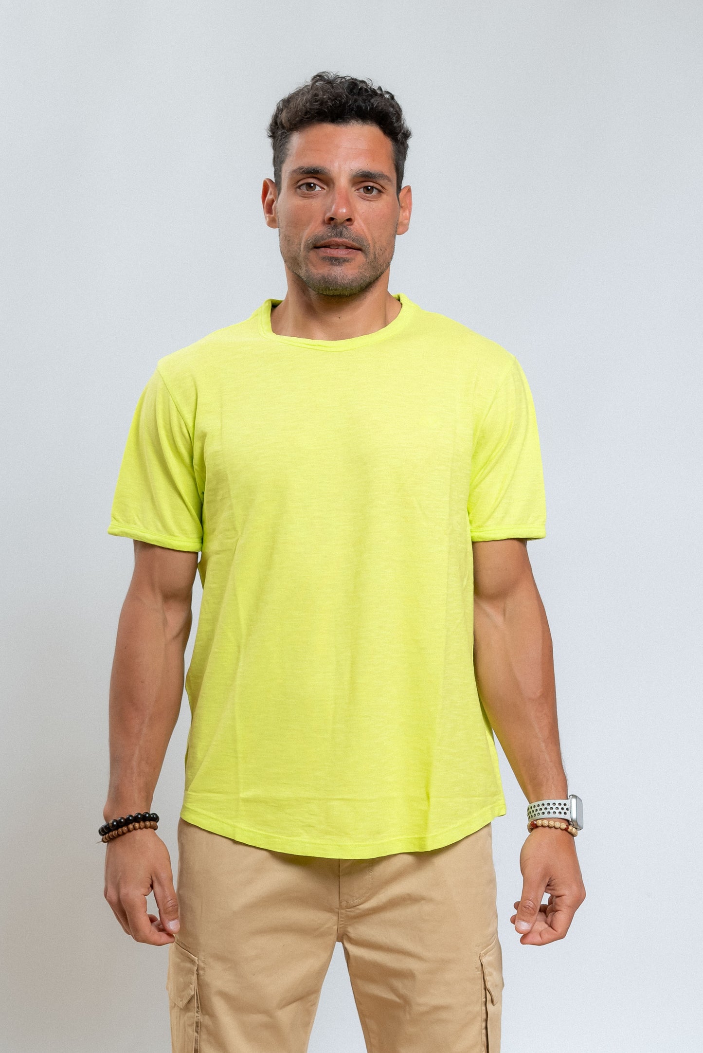 sun68 uomo t-shirt verde acido in cotone fiammato, fronte