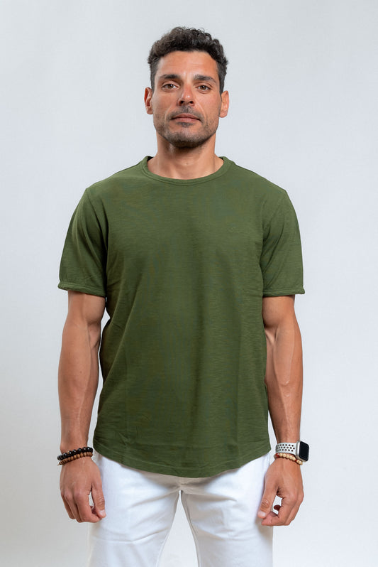 sun68 uomo t-shirt verde militare in cotone fiammato, fronte