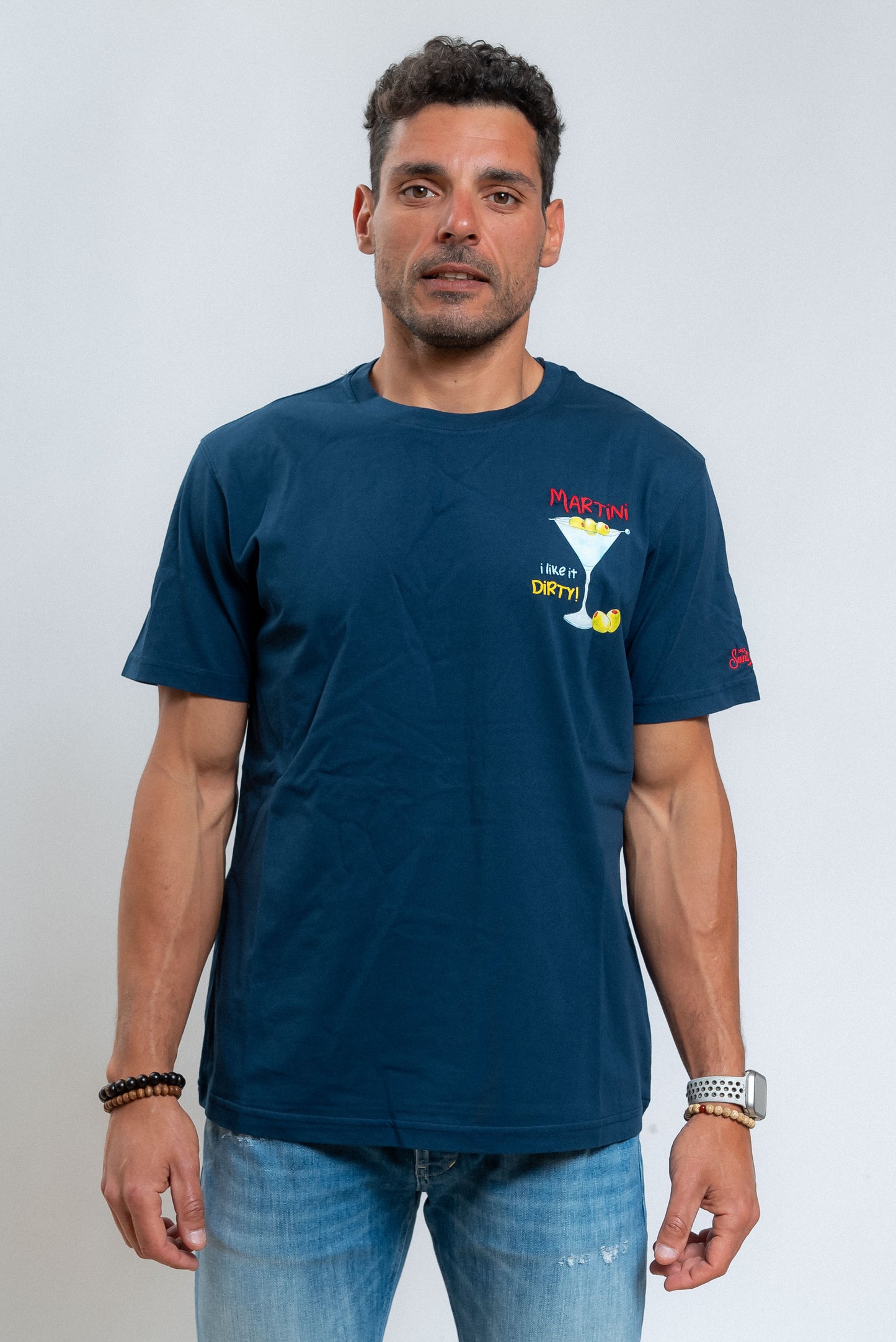 t-shirt uomo mc2 saint barth in cotone blu dirty martini, fronte