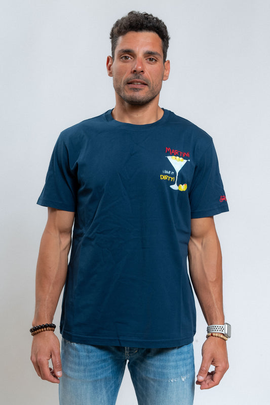 t-shirt uomo mc2 saint barth in cotone blu dirty martini, fronte