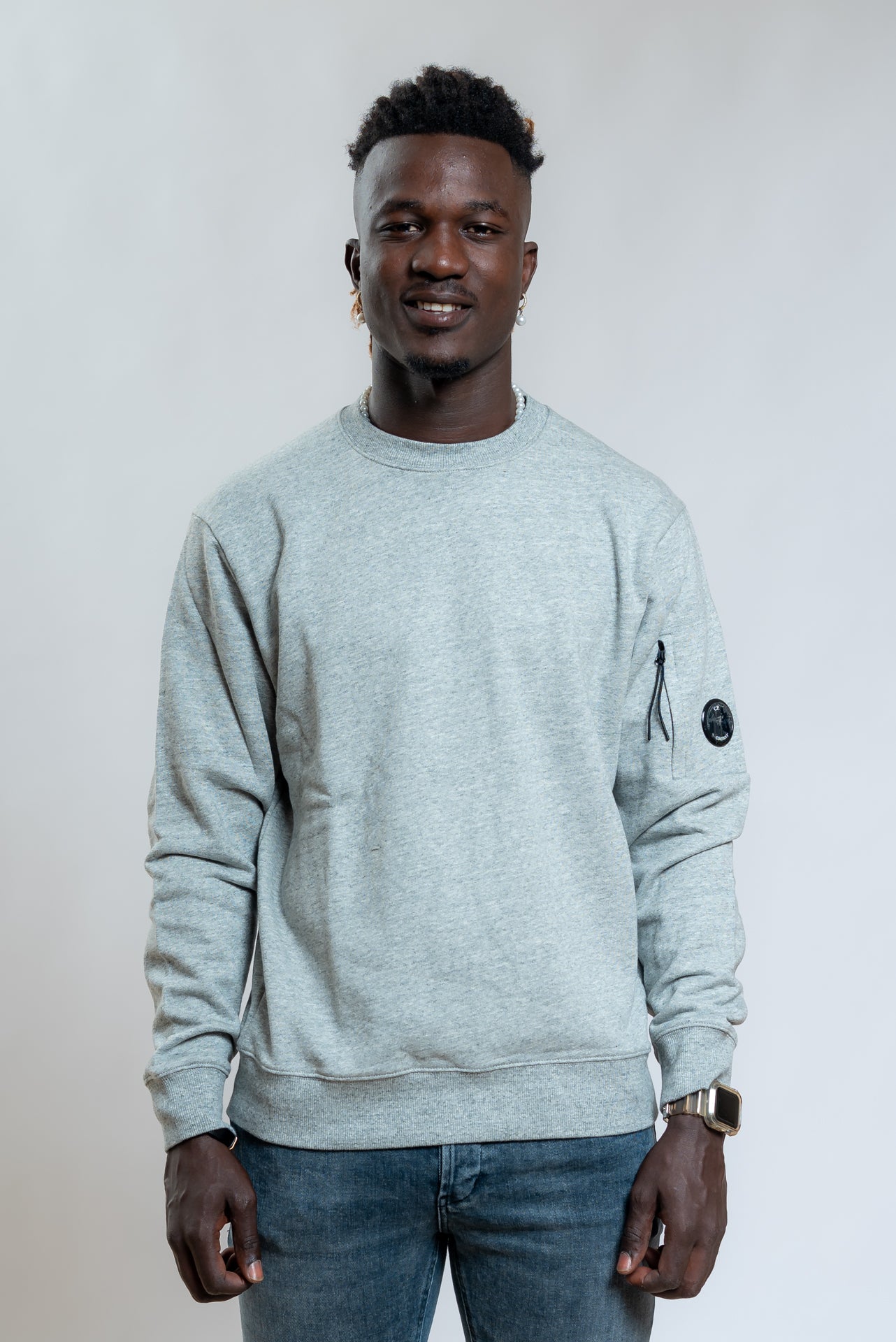 Cp Company Felpa Grigia a Girocollo Diagonal Raised, fronte