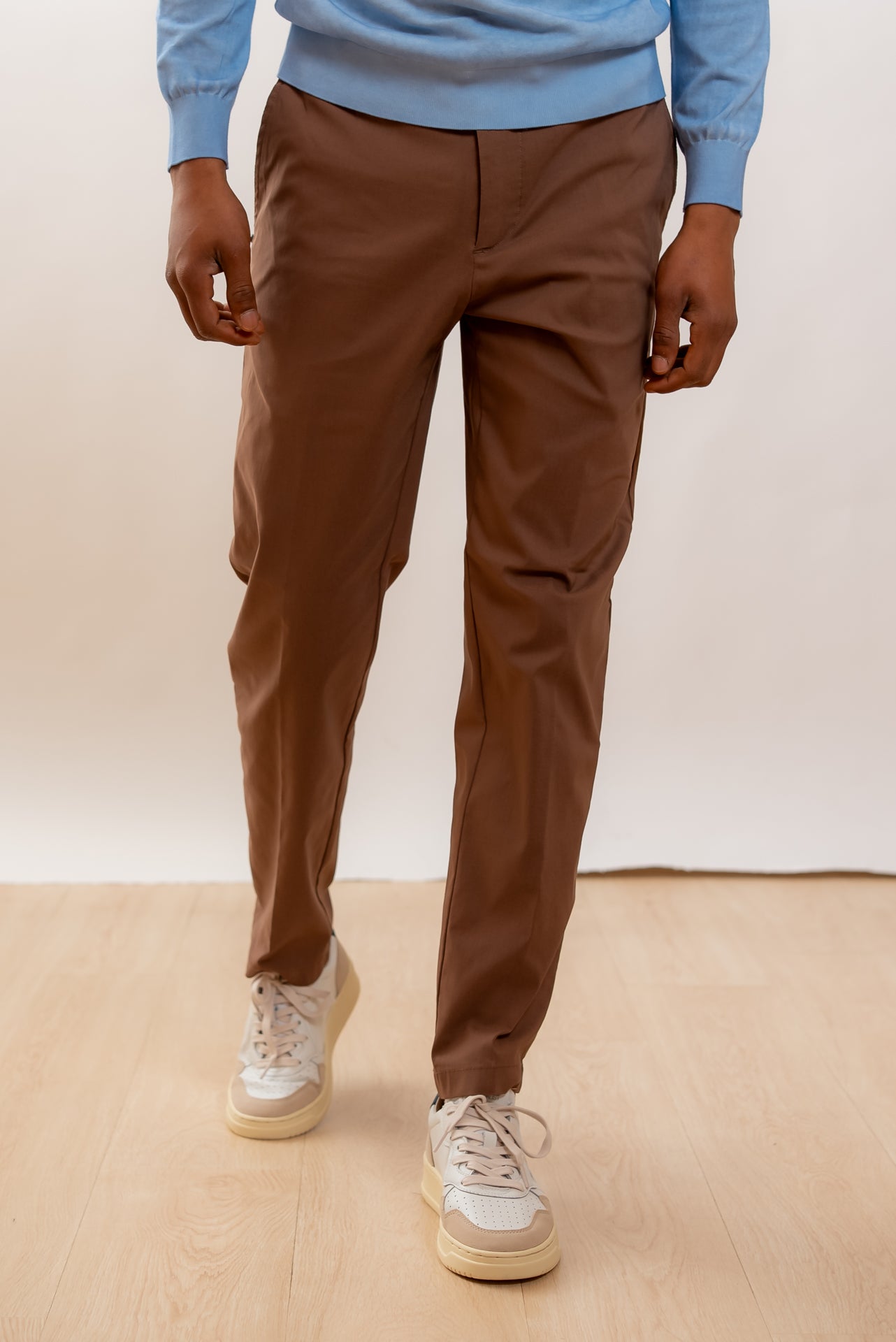 White Sand Pantalone Greg con Vita Elasticizzata Marrone, fronte