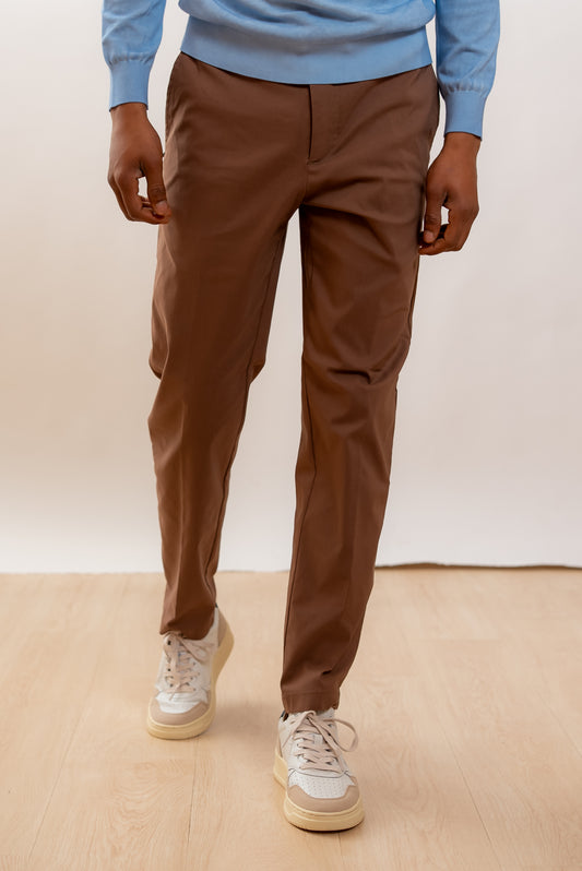 White Sand Pantalone Greg con Vita Elasticizzata Marrone, fronte