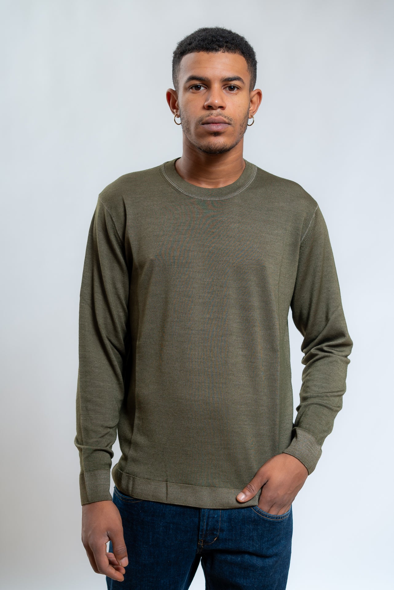 Cp Company Maglia verde a girocollo in lana merino, fronte
