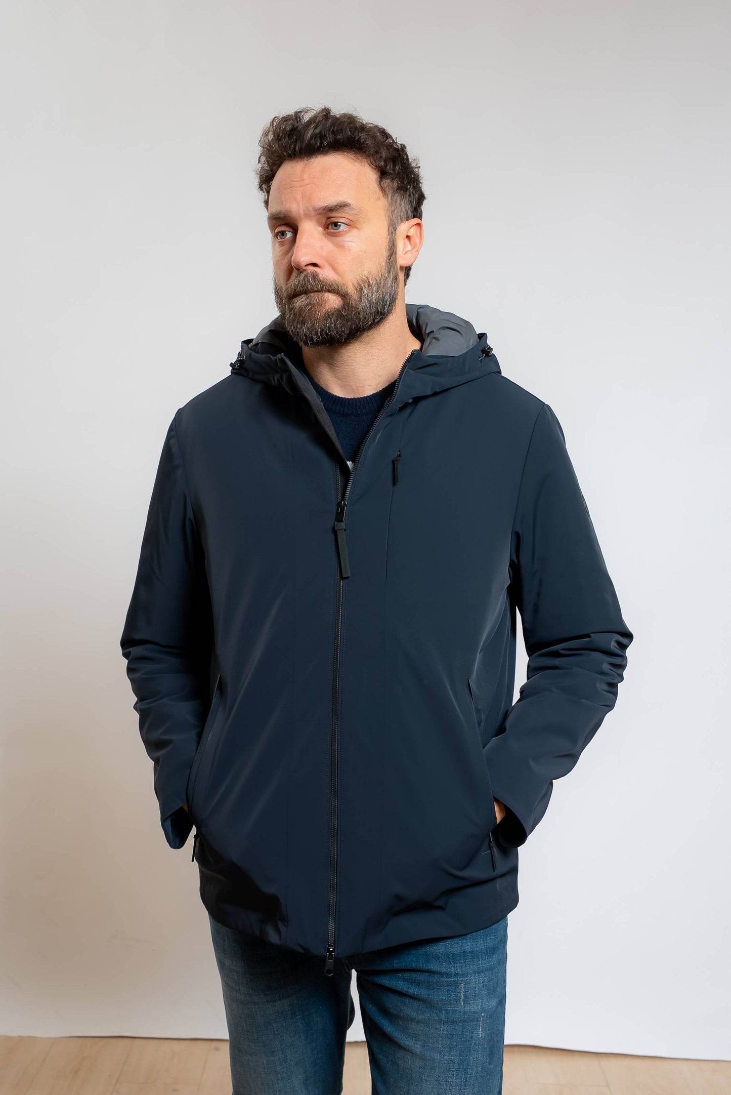 people of shibuya Giubbino Shikoku blu in tessuto tecnico da uomo, vista frontale