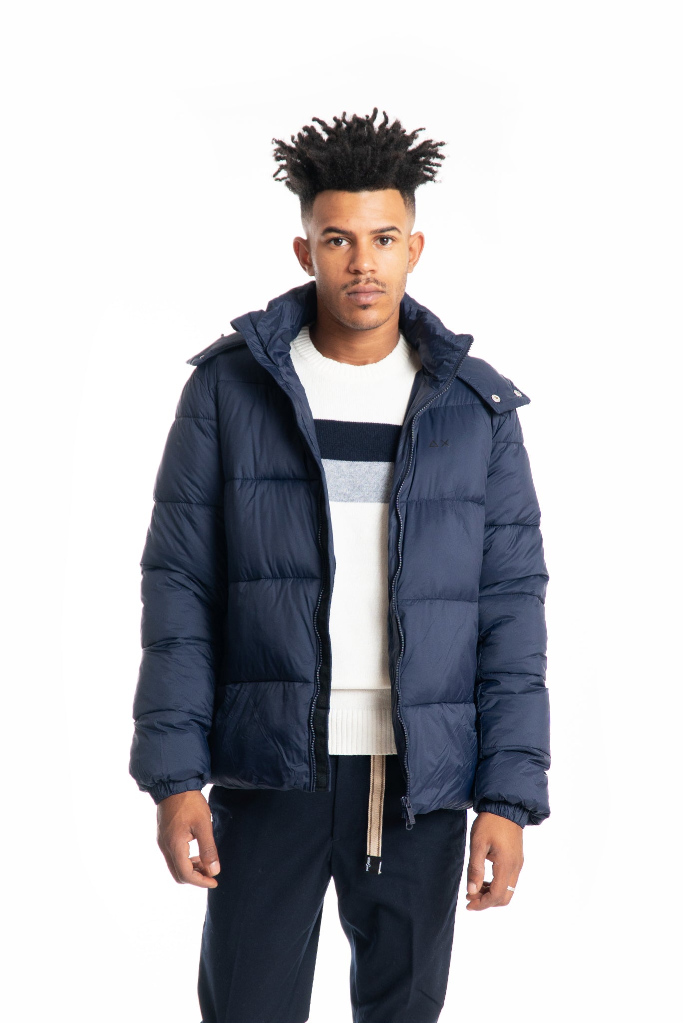 SUN68 Giubbotto Blu Imbottito con Cappuccio - Main Image