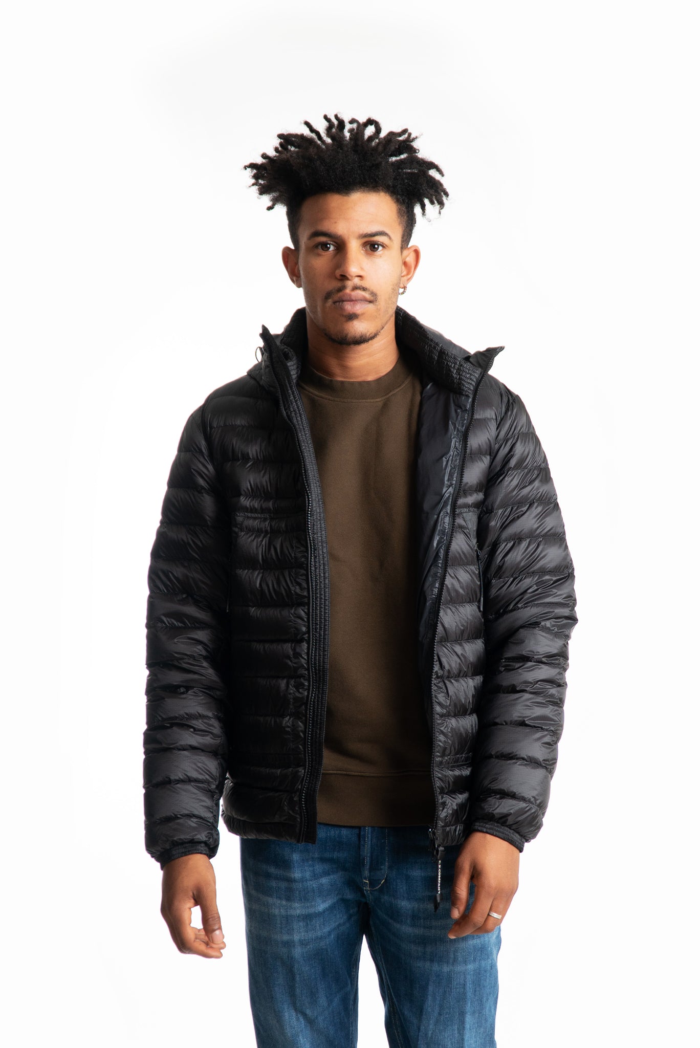 Cp Company piumino Google nero con cappuccio uomo, fronte