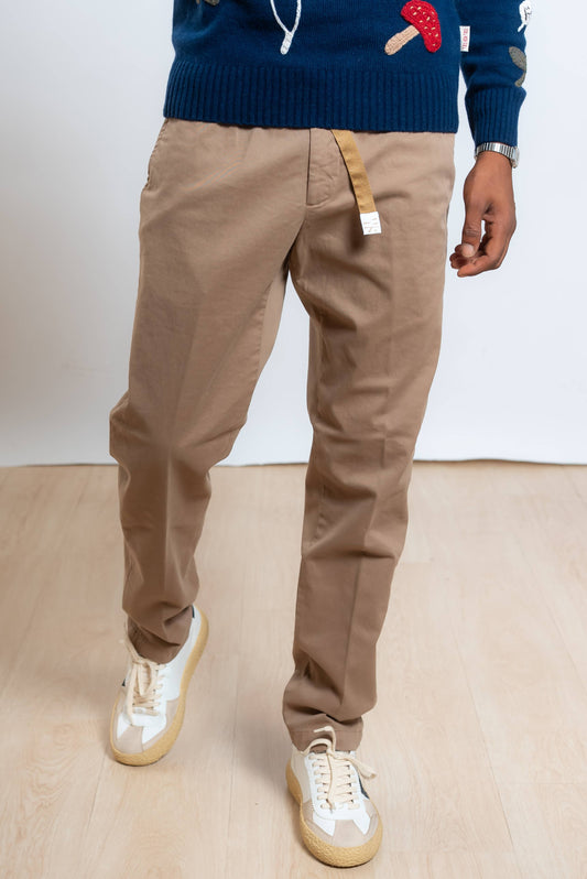 white sand pantalone greg in cotone beige con coulisse regolabile in vita - vista frontale