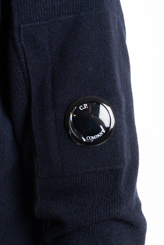 cp company maglione a collo alto blu in misto lana, dettaglio