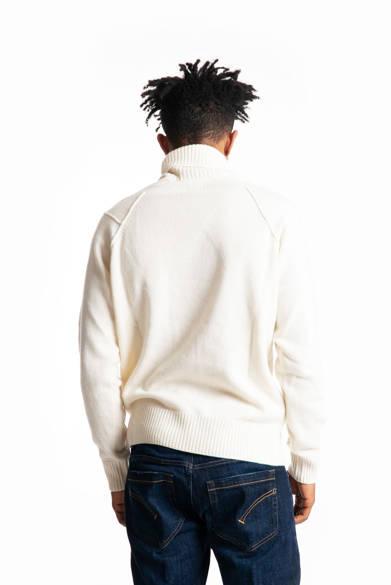 cp company maglione a collo alto panna in misto lana, retro