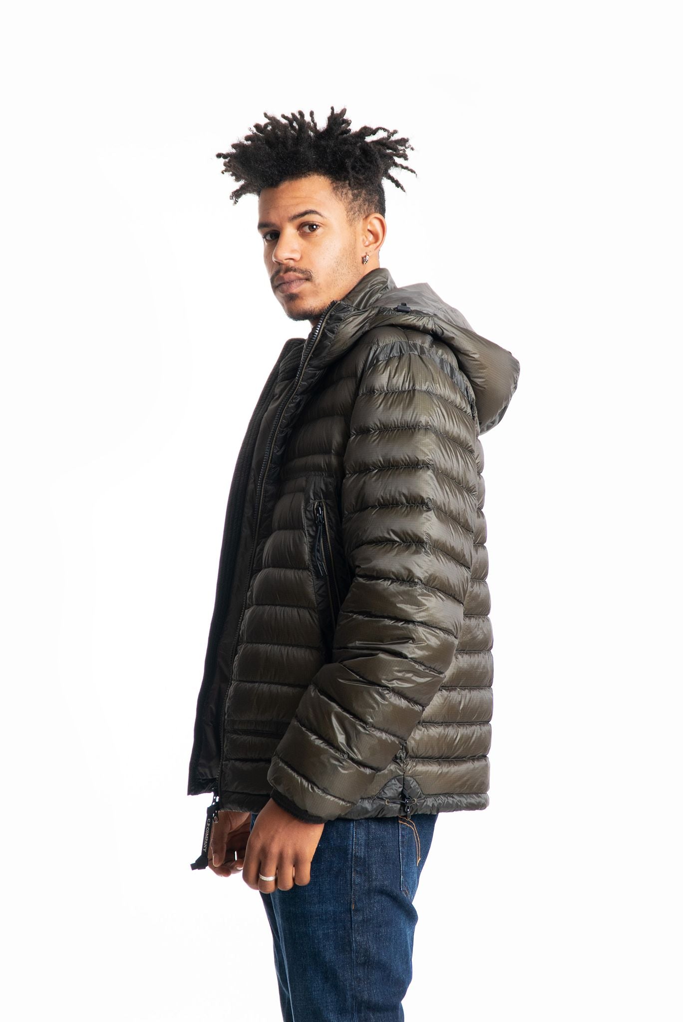 Cp Company piumino Google verde con cappuccio uomo, lato