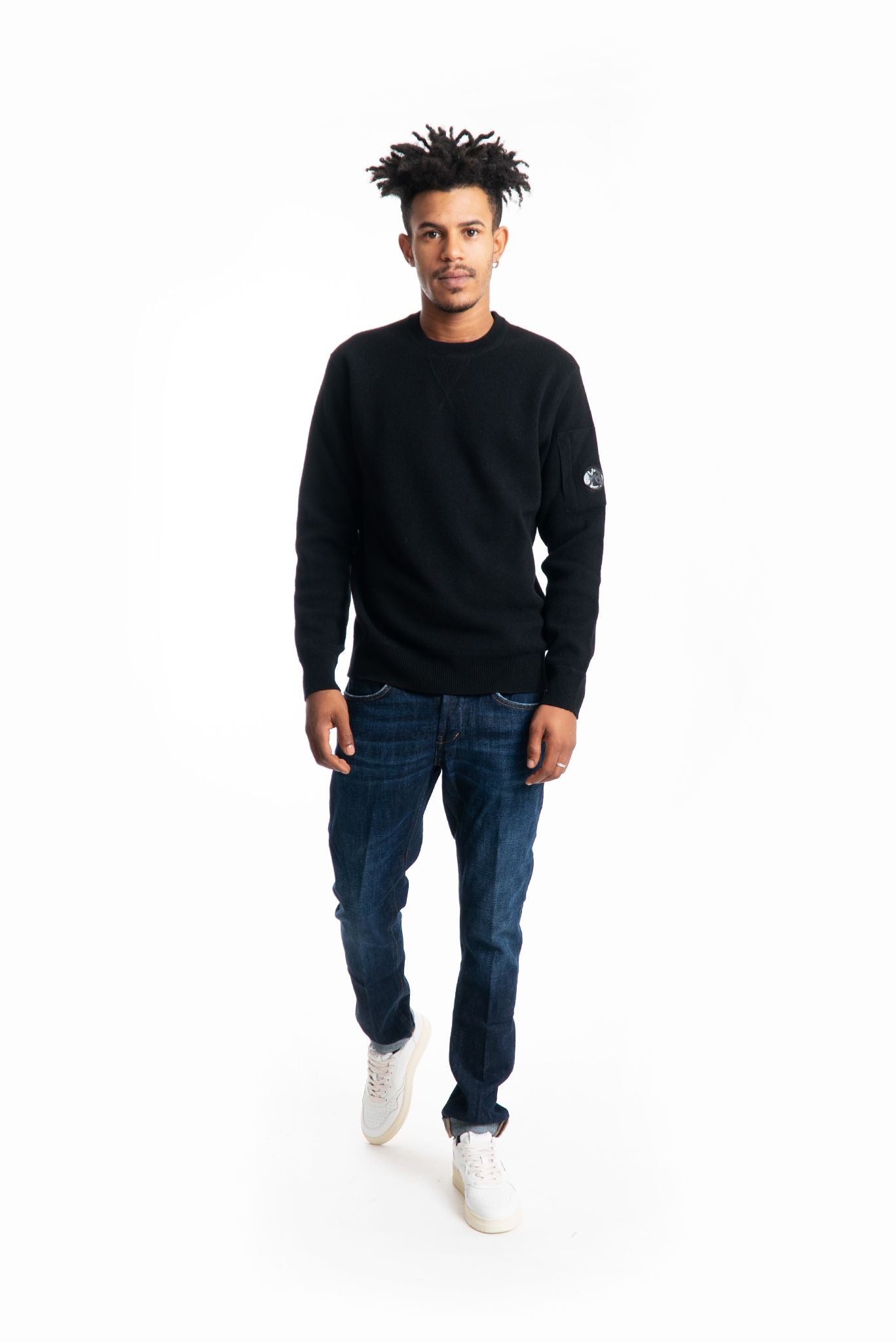 Cp company maglione nero da uomo in misto lana, intero