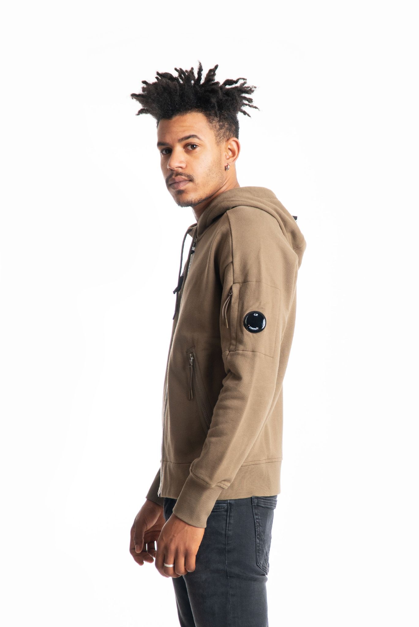Cp company hooded open felpa con cappuccio verde, lato