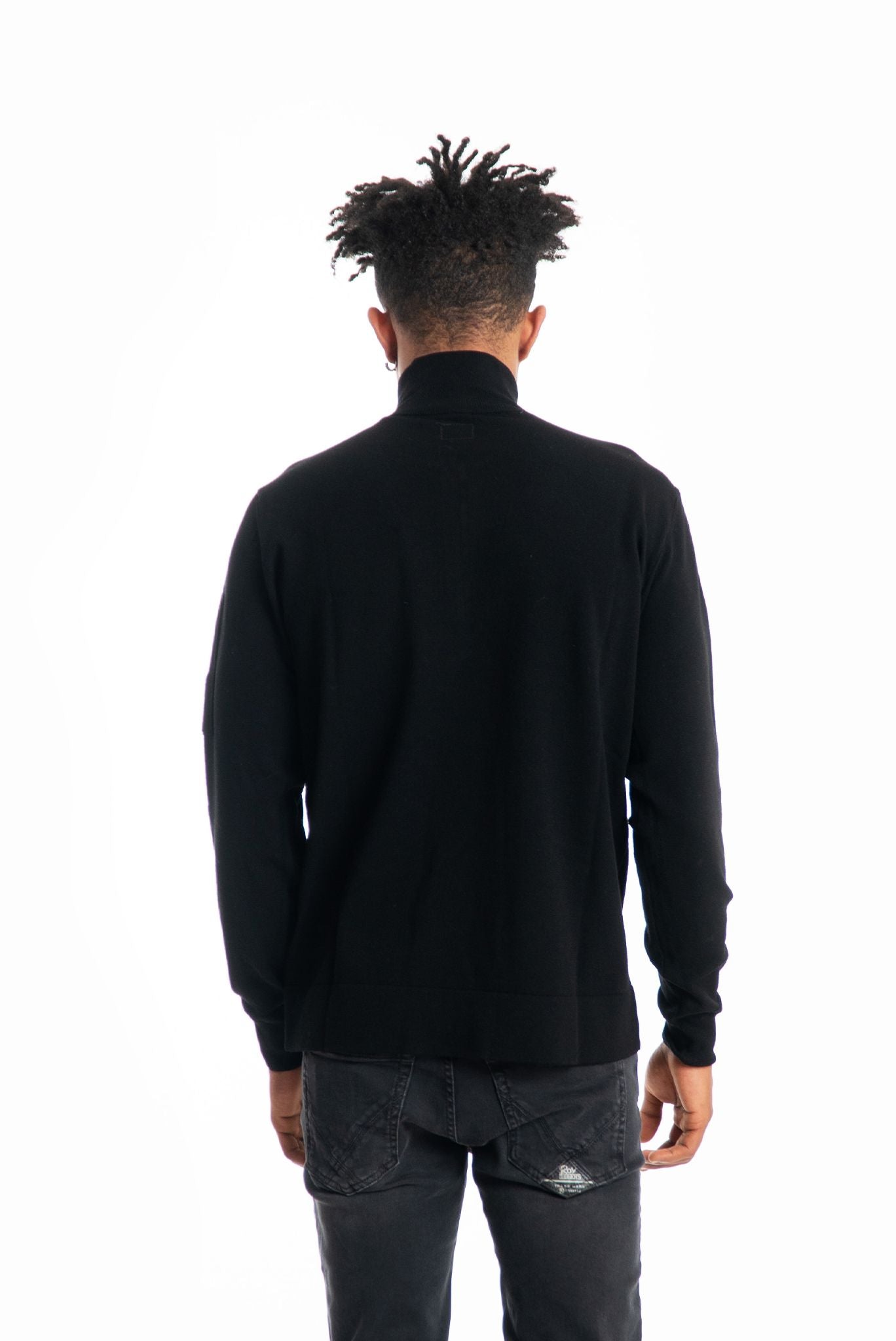 Cp company maglia nera in lana con mezza zip sul davanti polo collar, retro