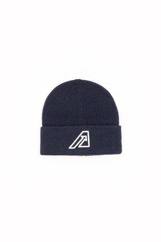 Cappello Blu con Logo in Misto Lana