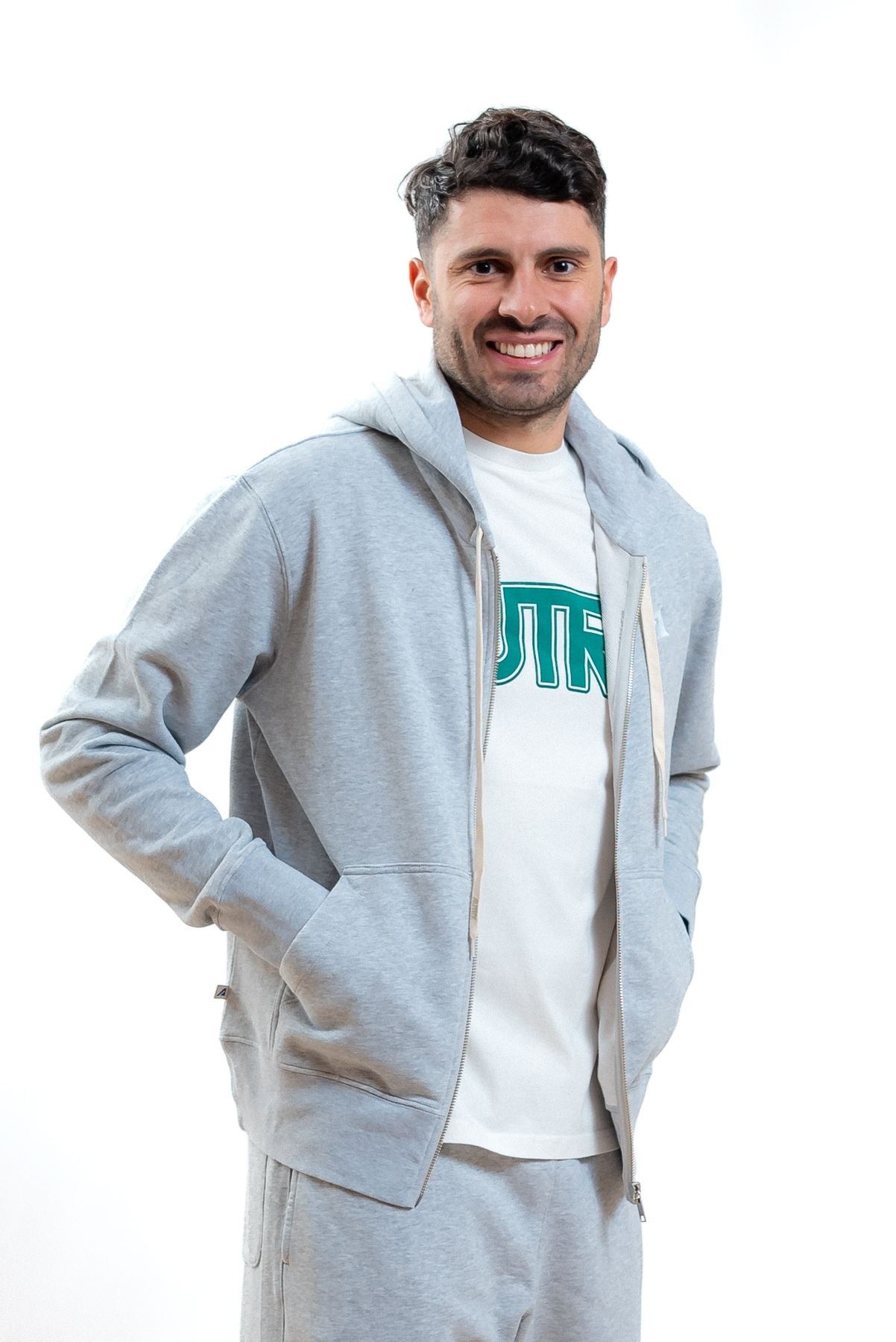 autry abbigliamento uomo felpa grigia con cappuccio e zip, fronte