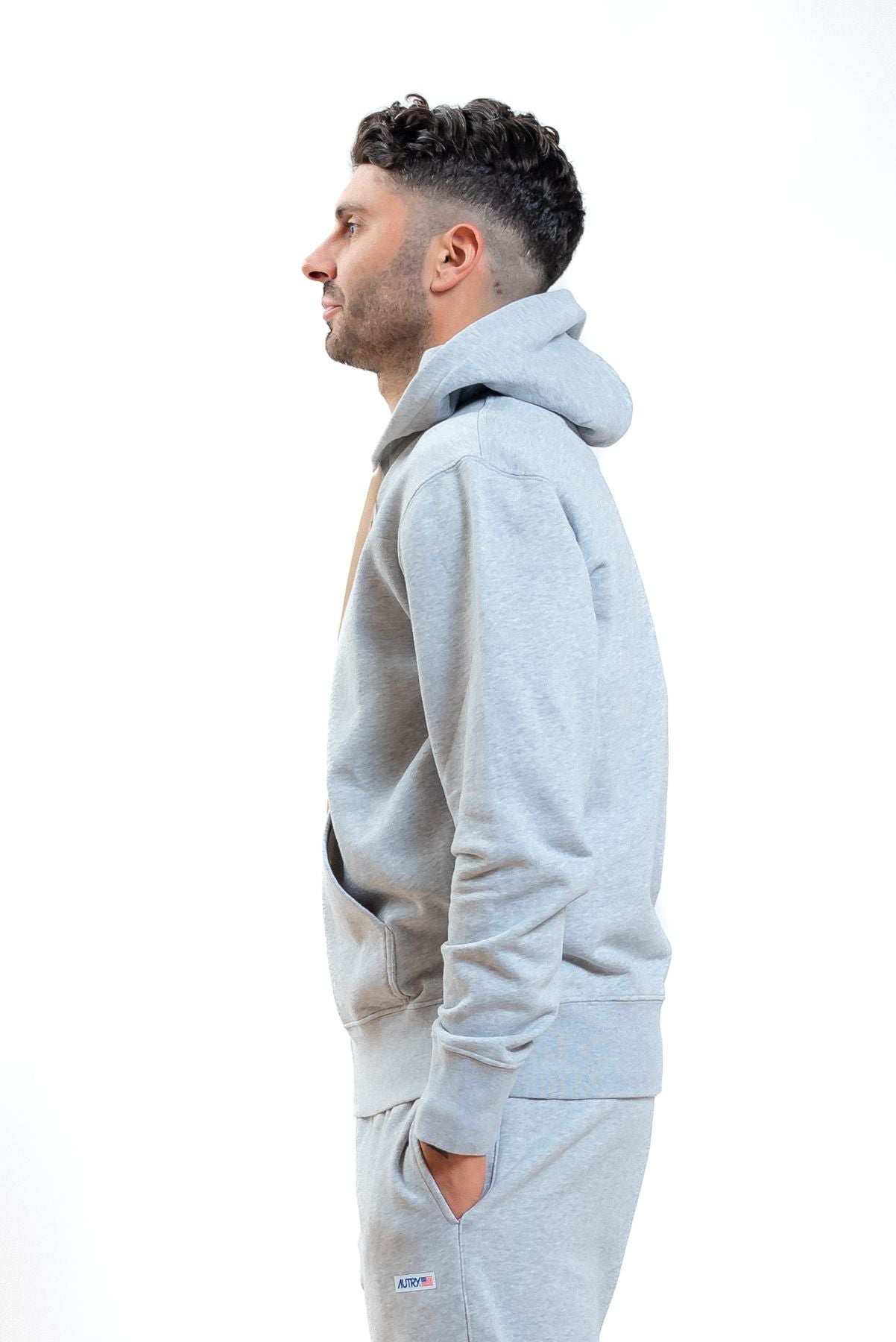 autry abbigliamento uomo felpa grigia con cappuccio e zip, lato