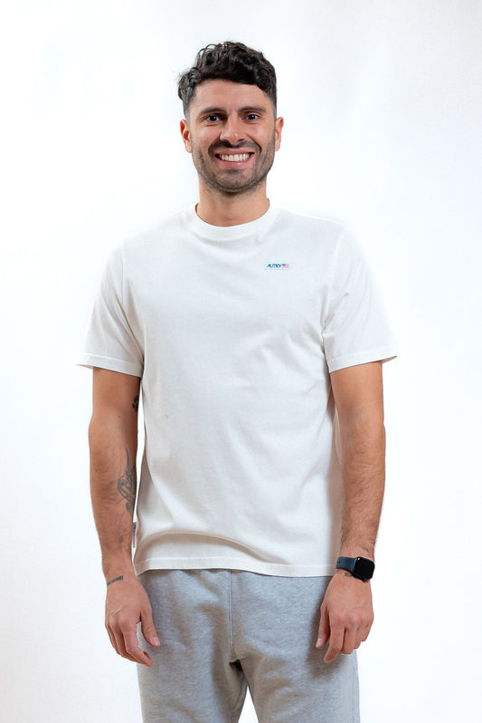 autry abbigliamento uomo t-shirt bianca in cotone con logo in saldo, fronte