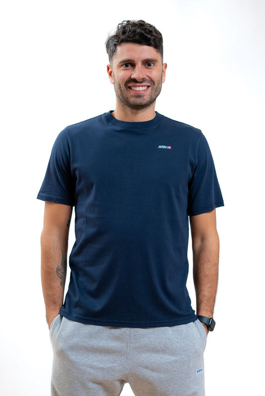 autry abbigliamento uomo t-shirt blu in cotone con logo in saldo, fronte