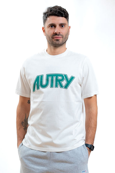 autry abbigliamento uomo t-shirt bianca in cotone con logo grande, fronte