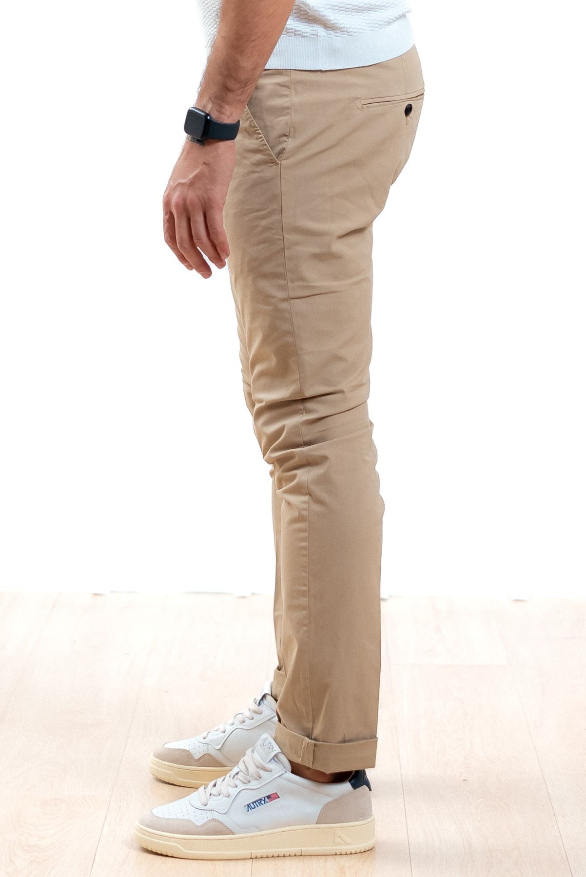Dondup uomo pantaloni george beige in gabardina, lato