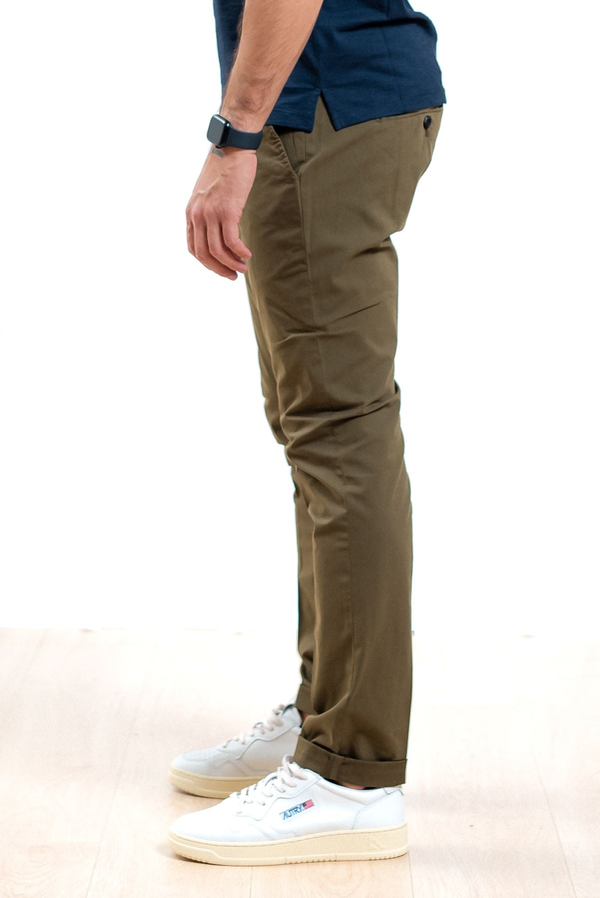 Dondup uomo pantaloni george verdi in gabardina, lato