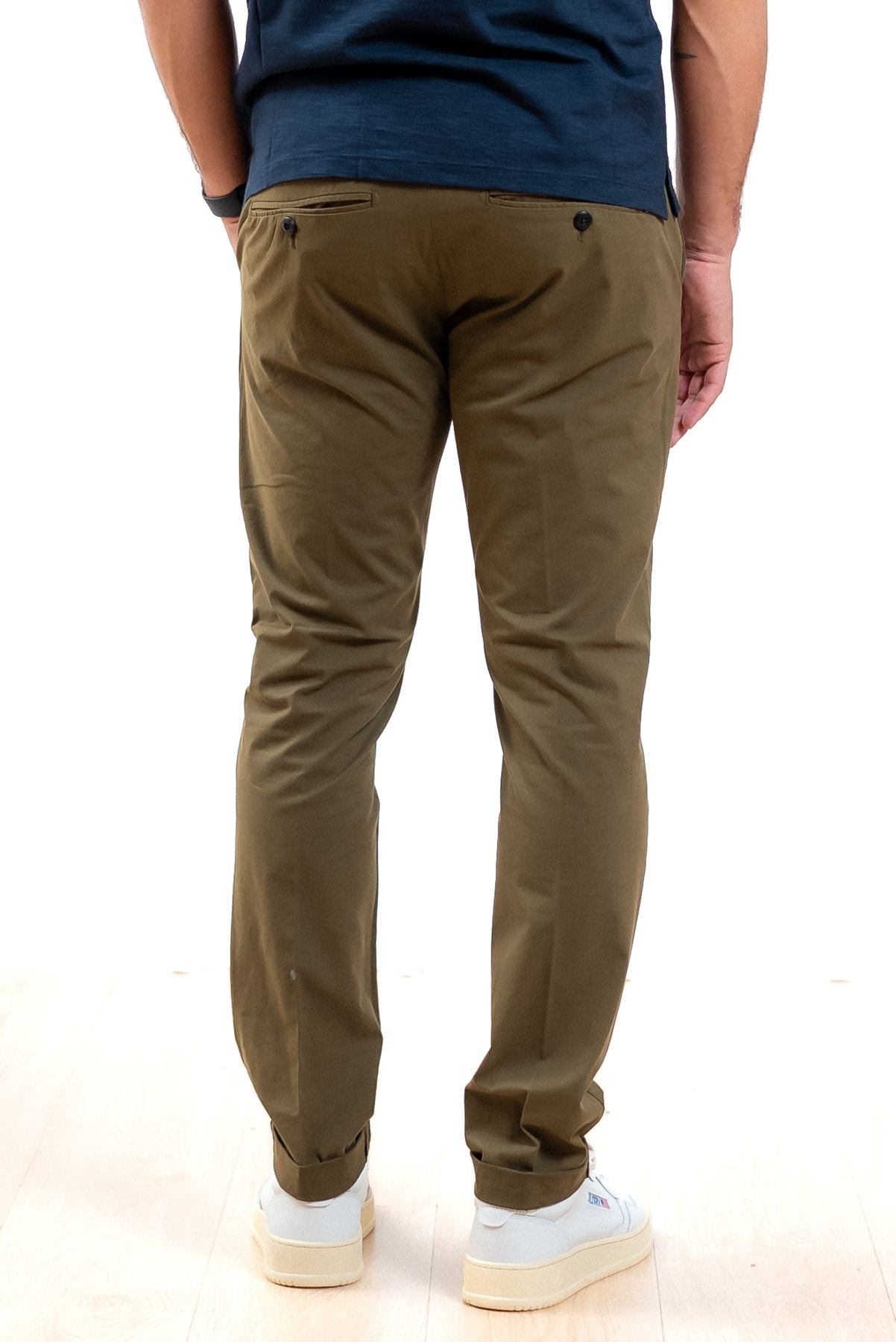 Dondup uomo pantaloni george verdi in gabardina, retro