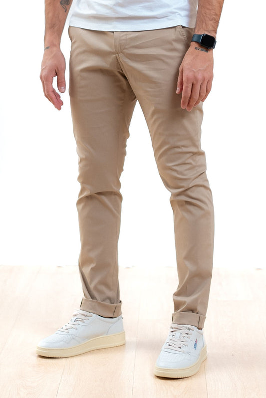 Dondup uomo pantaloni george in popeline beige, fronte
