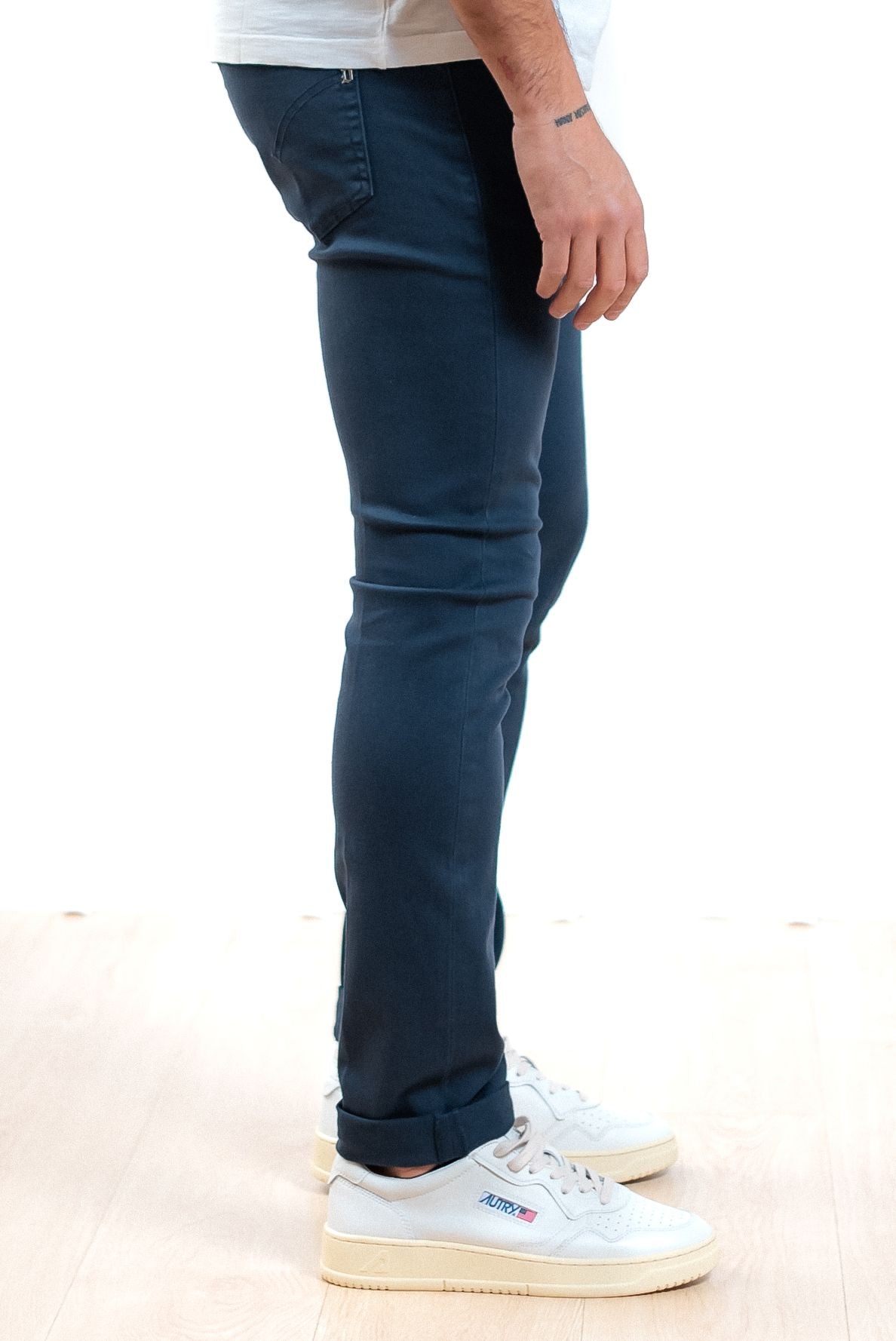 dondup uomo pantaloni george blu in bull, lato
