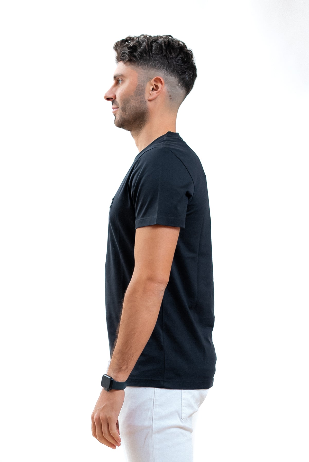 dondup uomo t-shirt nera con logo ricamato, lato