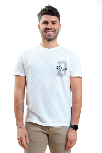 dondup uomo t-shirt bianca con logo stampato sul petto, fronte