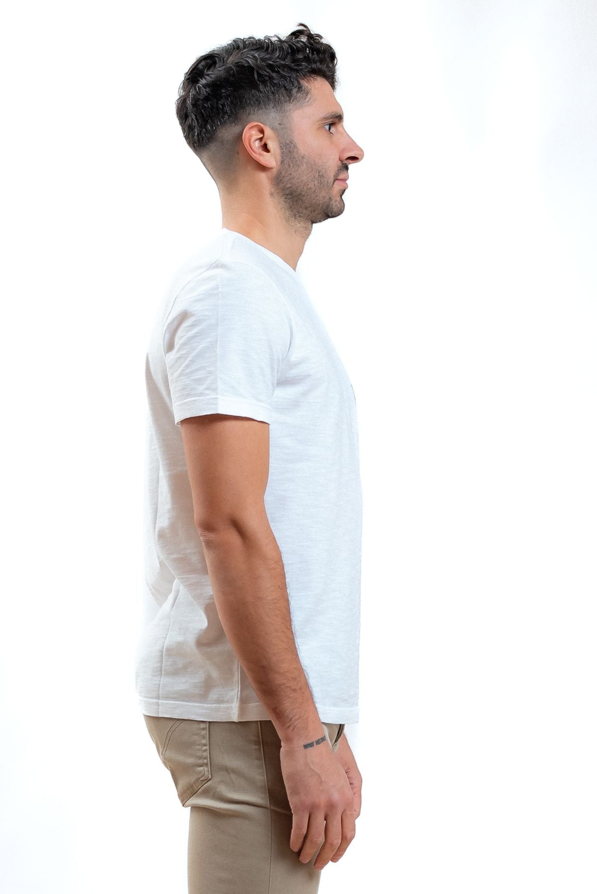 dondup uomo t-shirt bianca con logo stampato sul petto, lato