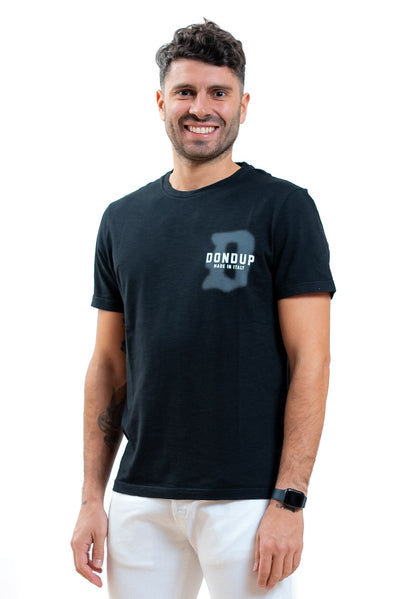 dondup uomo t-shirt nera con logo stampato sul petto, fronte