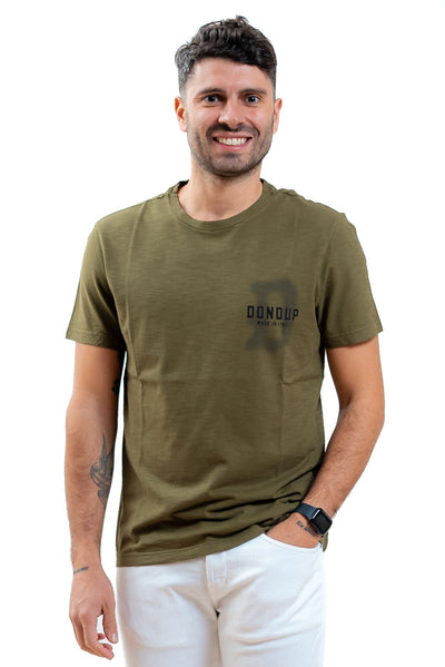 dondup uomo t-shirt verde militare con logo stampato sul petto, fronte