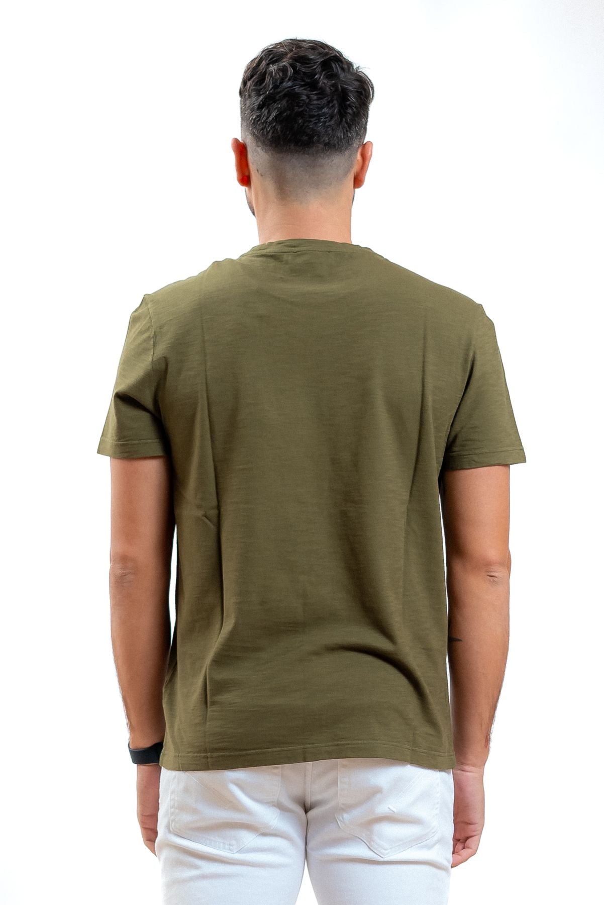 dondup uomo t-shirt verde militare con logo stampato sul petto, retro