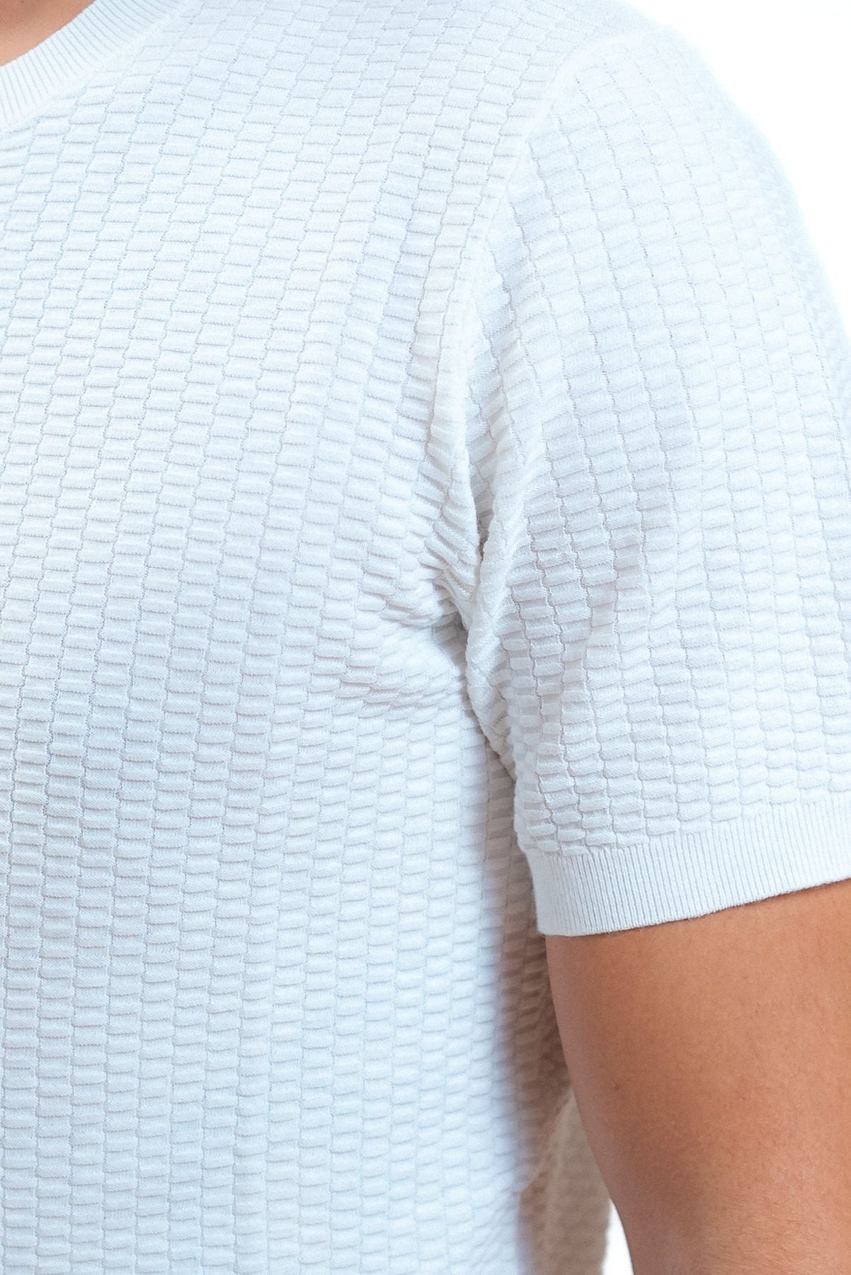 Kangra cashmere uomo t-shirt in maglia lavorata bianca, dettaglio