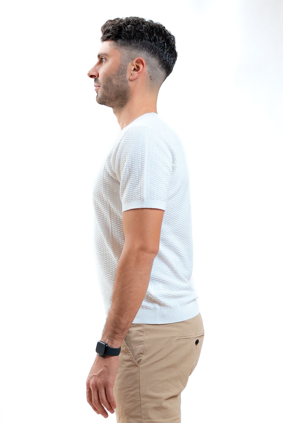 Kangra cashmere uomo t-shirt in maglia lavorata bianca, lato